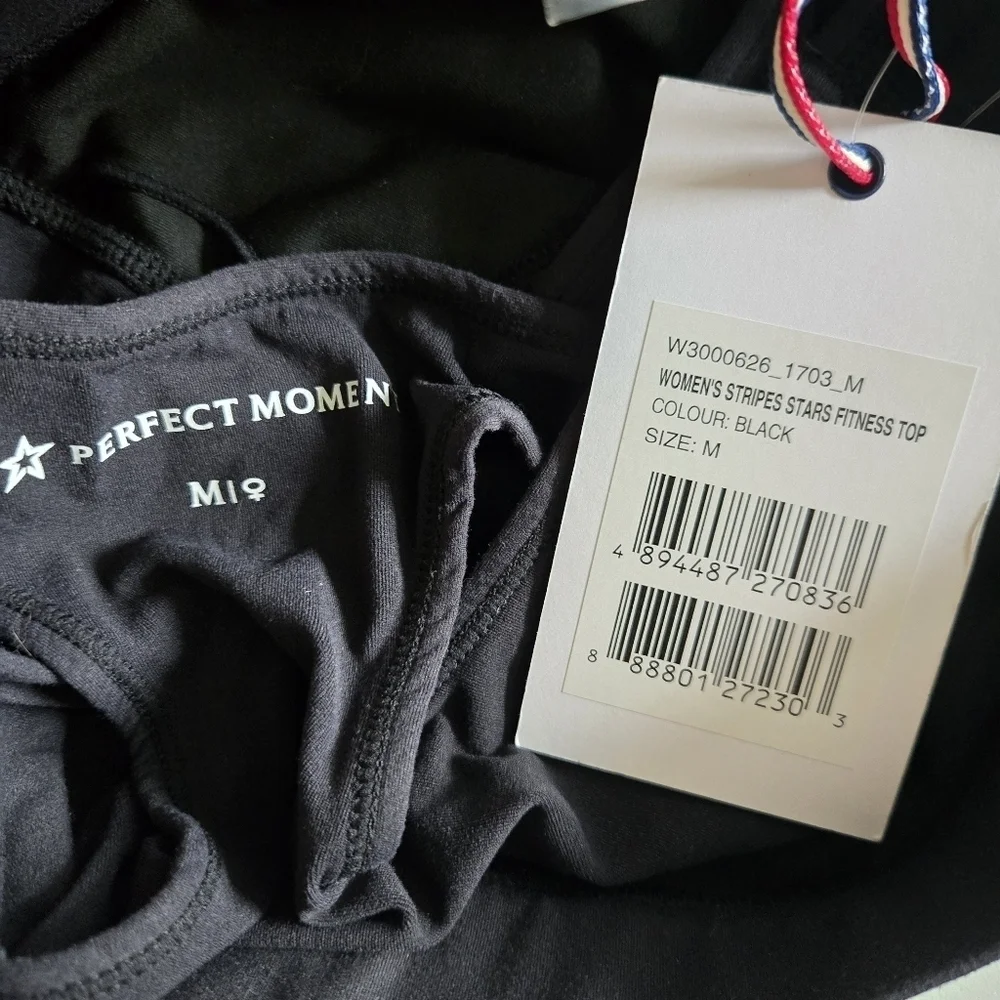 New Perfect Moment Stripes Stars Black/White Sports Bra Medium NWT